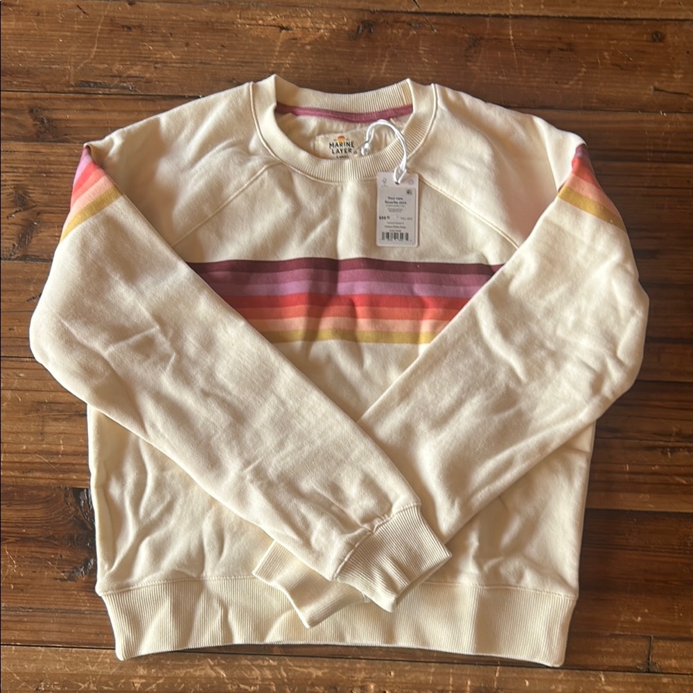 Women’s Marine Layer Cream Sweater with Multicolor Stripes NWT
